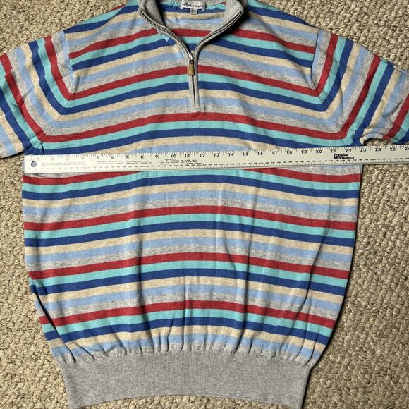 Peter Millar Quarter Zip Sweater Men’s XL Pima Cotton Silk Cashmere Blend Stripe - Picture 6 of 8